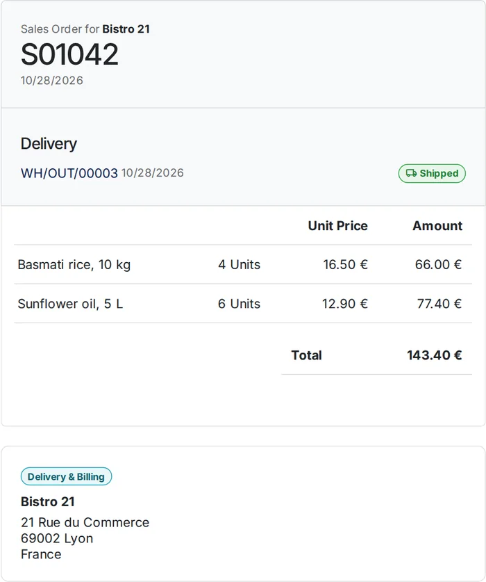 A trade order in your customer's own account, at their own prices, with its delivery.