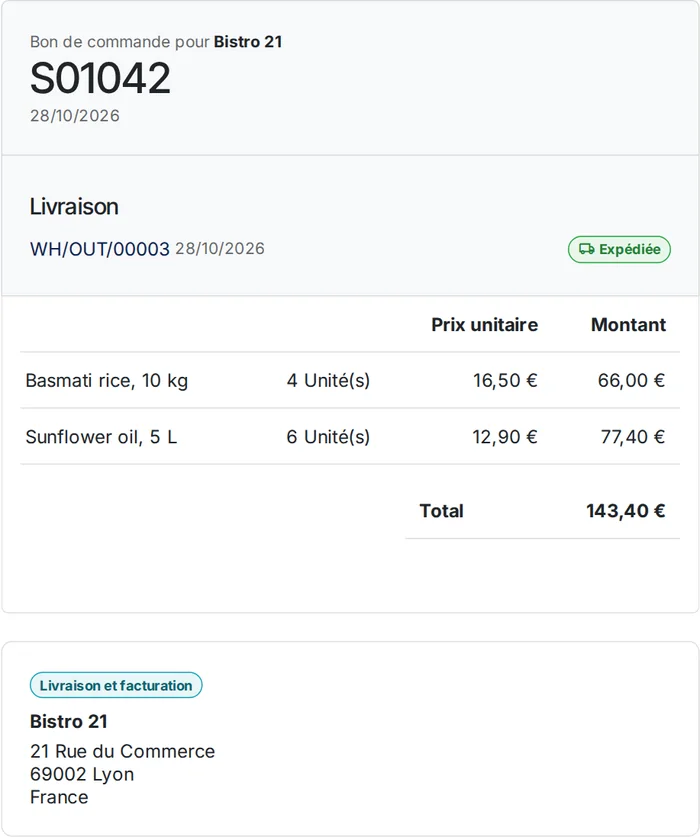 Une commande pro dans l’espace de votre client, à ses propres prix, avec sa livraison.